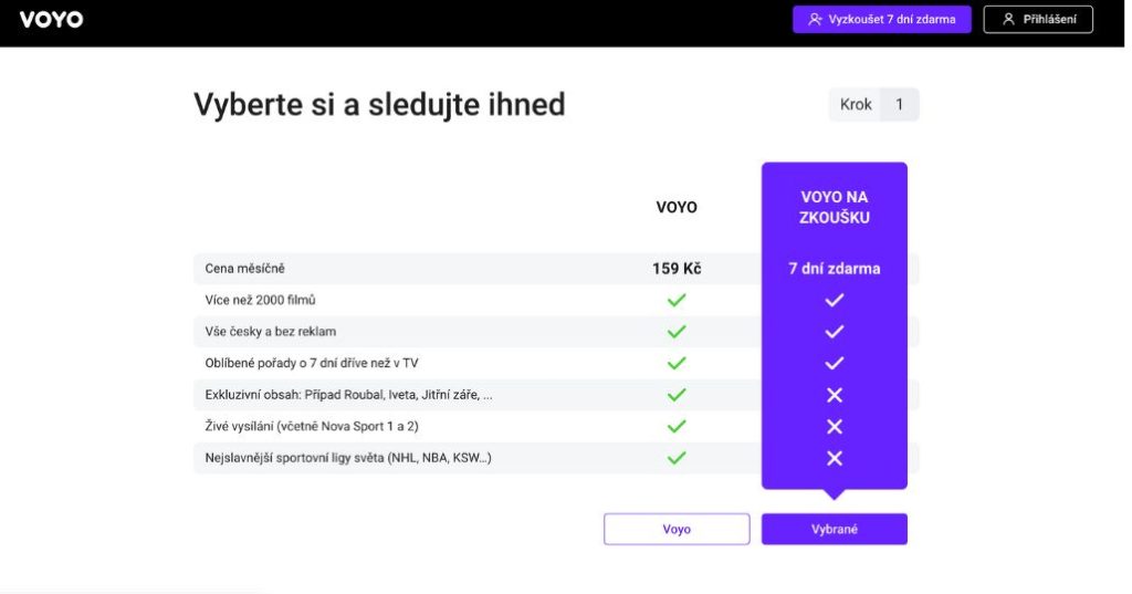 Výběr předplatného Voyo