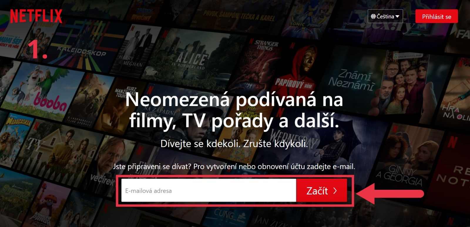 Registrace na Netflixu - krok první