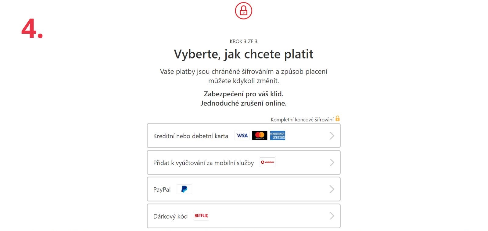Registrace na Netflixu - platební údaje
